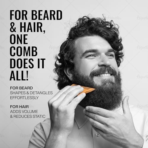 Image of Hipster Wooden Comb & Beard Brush for Men Combo | Dual Side Tooth Beard & Hair Grooming Comb for Hair Growth | Anti-Static, Pocket Friendly, Natural Wooden Comb