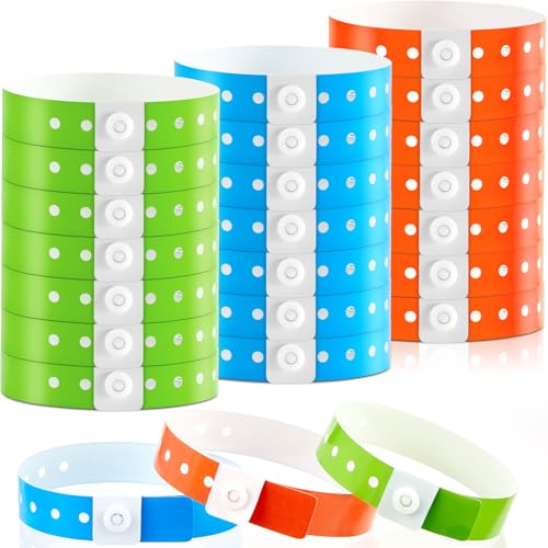Image of Henoyso 600 Pcs Green Plastic Wristbands for Events Vinyl Waterproof Pool Wristbands Neon Color Plastic Bracelet for Party Events Arm Band Identification for Concerts Carnivals (Blue,Orange)
