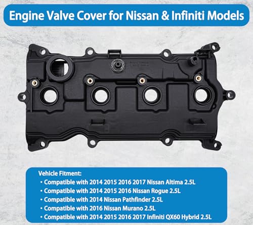 Image of Engine Valve Cover with Gasket & Bolts & Oil Cap Compatible for 2014-2017 Infiniti Qx60, 2014-2017 Nissan Altima Rogue Murano, 2014 Pathfinder 2.5L Replaces# 13264-3KY0A
