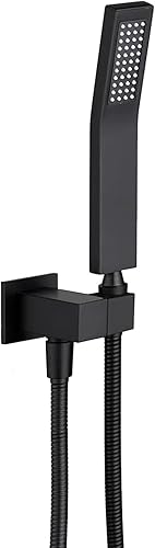BELLEARLY Cabezal de ducha de mano cuadrado de latón, kit de cabezal de ducha de alta presión con soporte de codo ajustable para montaje en pared y