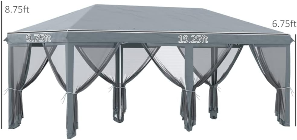 Gray 10' X 20' Patio Gazebo Outdoor Pops-Up Canopy with Sidewalls, 6 Mesh Walls for Party, Events, Backyard, Lawn