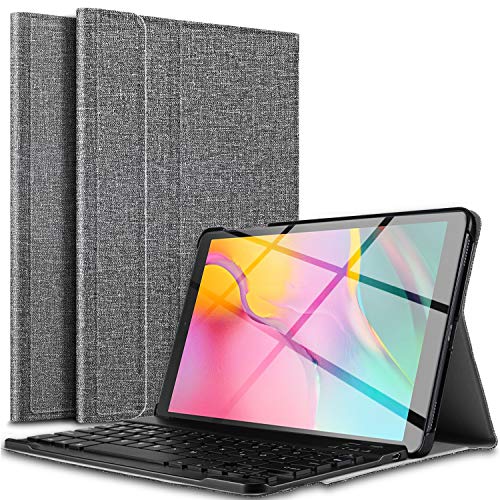 IVSO Teclado Estuche para Samsung Galaxy Tab A T510/T515 10.1 2019 (QWERTY English), Slim Stand Funda con Removible Wireless Teclado para Samsung Galaxy Tab A 10.1 T510/T515 2019, Gray