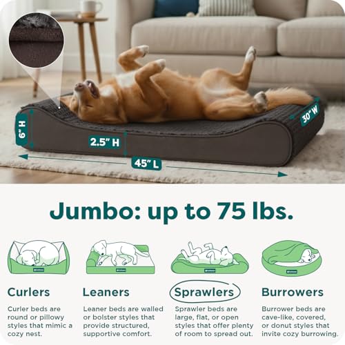 Image of FurHaven Orthopedic Dog Bed for Large Dogs, Luxe Lounger Contour Mattress with Solid Orthopedic Foam Slab for Joint Support, Removable Washable Cover, Jumbo XL, Plush Suede, Chocolate