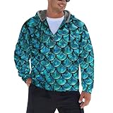 KUPTYEZR Sudadera con capucha gruesa y cálida con cremallera para hombre, escamas de aguamarina, chaqueta de invierno con bolsillos, Escamas de aguamarina, 4X-Large