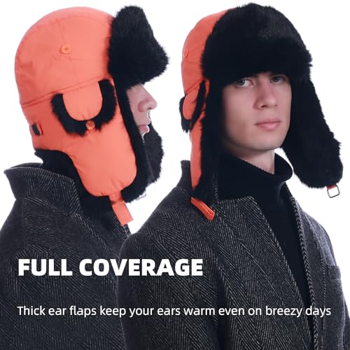 Image of Winter Trapper Hat for Men Women Warm Soft Russian Ushanka Hat Real Rabbit Fur Aviator Bomber Hats Winter Hats with Ear Flaps