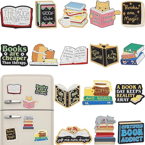 16 Pcs Book Diamond Painting Magnets Kits Diamond Art Fridge Magnet Refrigerator Sticker Diamond Painting kit for Beginners Adults DIY Art Craft Gifts Home Decors