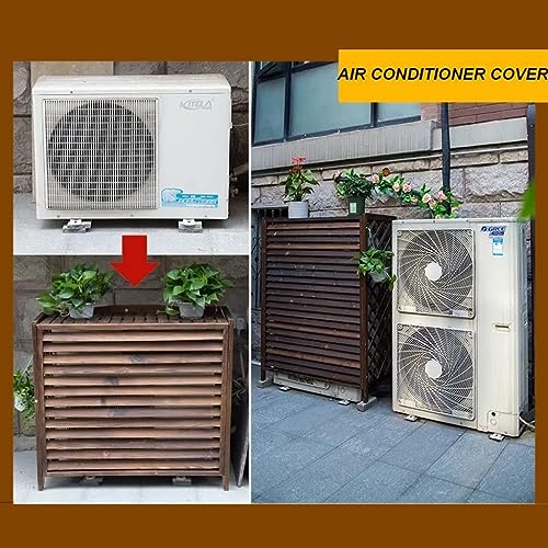 Copertura per condizionatore d'aria, griglia protettiva in legno massiccio per pompa di calore, cestino e supporto per fiori