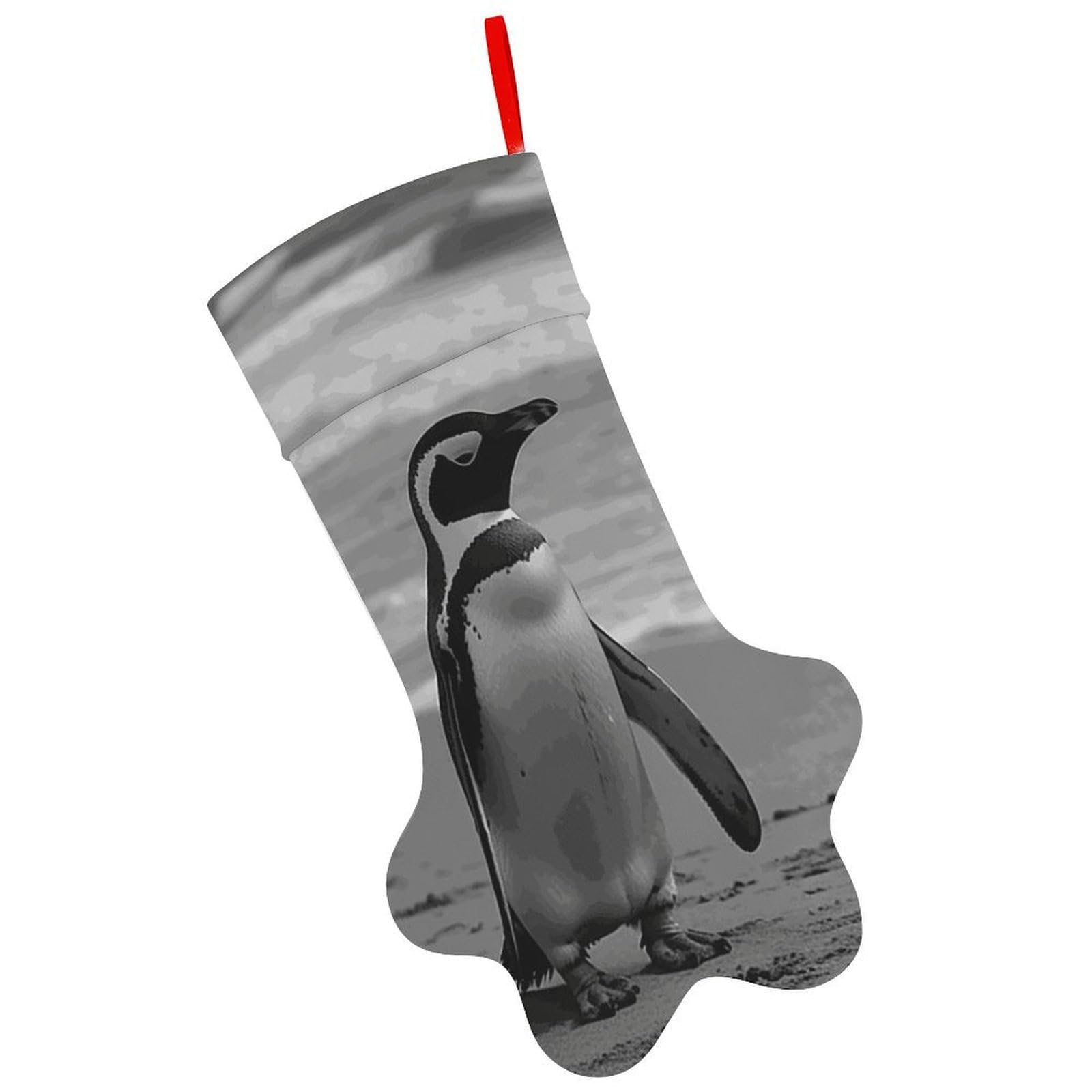 Penguin Standing on The Beach Christmas Stocking Soft Comfortable Christma Sornaments Stocking Cute All-Printed Dog-Paw Stockings for Xmas Eve Party Fireplace Tree Gift Decoration