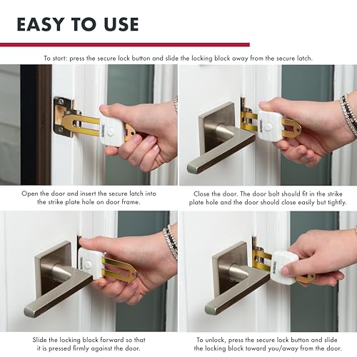 SABRE Compact Travel Door Lock, Portable Security Lock for Travel, Hotels, & Rentals, Withstands 650 lbs of Force, Installs in Seconds, No Tools Required, Lightweight & Small for Easy Carry - Thumbnail 5