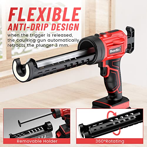 Cordless Caulking Gun[2023 Upgrated],Seesii 21V Battery Operated Caulking Gun W/2 X 2.0Ah Battery & Charger,Electric Caulking Gun W/Led Light,4 Adjustable Speeds Adhesive Gun Kit For Filling,Sealing - #TOP3