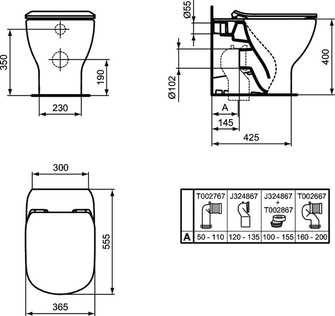 Ideal Standard - Tesi, WC a terra filo parete universale Aquablade, Copriwater sottile con chiusura rallentata, Nero seta