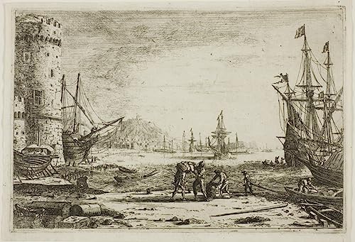 Toile Claude Lorrain port avec une tour impression murale premium