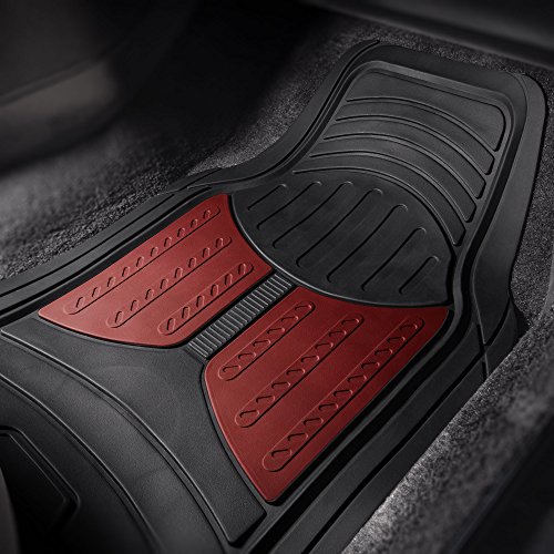 Image of FH Group Monster Eye Full Set Rubber Floor Mats w. Trimmable Vinyl Trunk Liner /Cargo Mat Black- Fit Most Car, Truck, SUV, or Van (Burgundy /Black) F11313- F16403