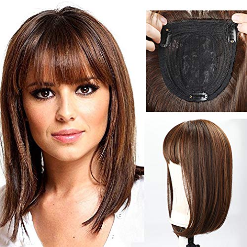 HAIRCUBE Brown Mixed Auburn 5*5.5 Inch Hair Pieces and Hair Topper Closer to Human Hair, Shoulder-length Hair Top Pieces and Hair Replacement Wigs for Women