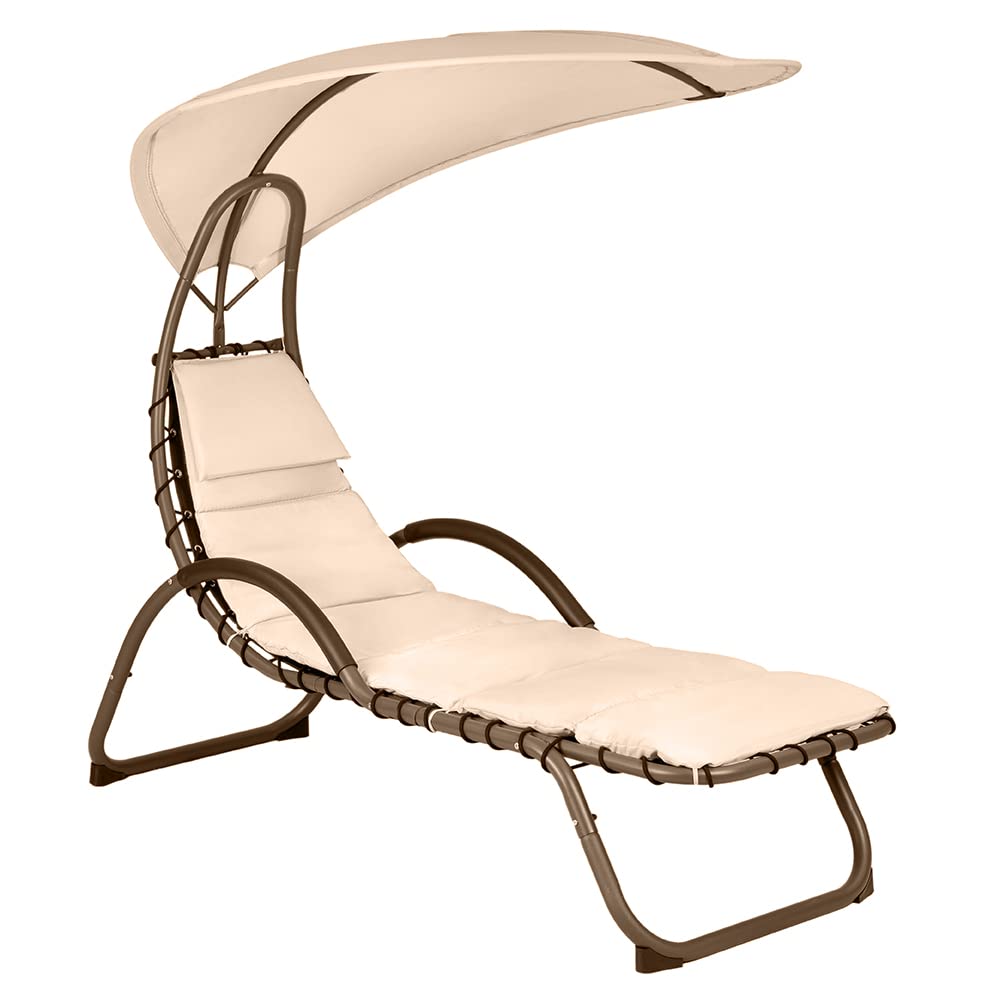 Hortan Lettino Sdraio Prendisole Con Cuscino Imbottito, Seduta Ergonomica, Tetto Parasole e Telaio In Acciaio, Per Arredo Giardino, Terrazzo e Piscina