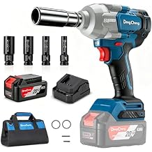 Dong Cheng 20V Brushless Impact Wrench, 670 ft-lbs 910N.m Max Torque, 1/2 inch 4-Speed 2200RPM Cordless Impact Gun with Tool Bag, 4.0Ah Battery & Charger for Bolts on Cars, Trucks.etc