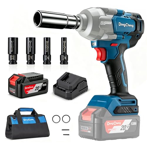 Image of Dong Cheng 20V Brushless Impact Wrench, 670ft-lbs (910N.m) Max Torque, 1 /2 inch 4-Speed 2200RPM Cordless Impact Gun with 1x4.0Ah Battery & Charger - Automotive Repair, Tire Changes & Heavy Equipment