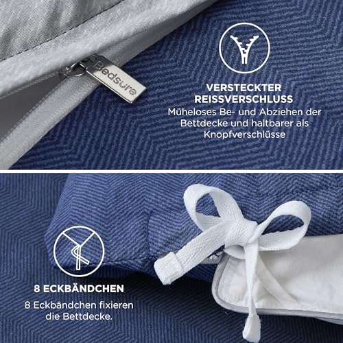 BEDSURE Bettwäsche 200x200 Baumwolle 3teilig - Jeansblau – Ansicht 6
