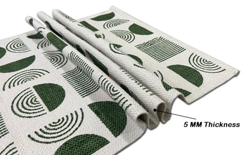Image of SAGON 2x5 Ft Printed Runner Carpet - Cotton Bedside Rug for Bedroom & Living Room (Green Half Moon)