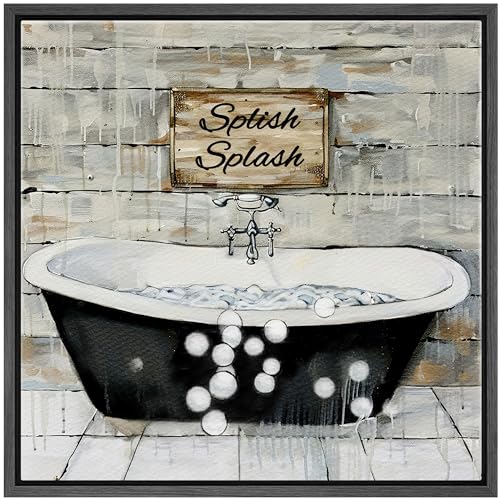Color-Banner Framed Canvas Print Wall Art Vintage Bath Bliss Monochrome