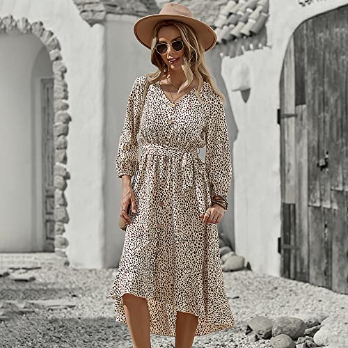 Roll Up Fashion Women's Girls Spring Summer Floral Midi Dress Ruffle Hem Puff Sleeves Cute Trendy Dresses3