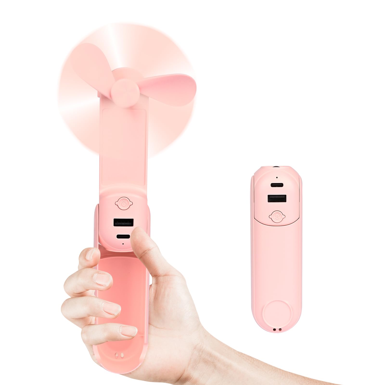 Ventilatore Tascabile 5 In 1 - Power Bank, Torcia, Specchio E Supporto Smartphone
