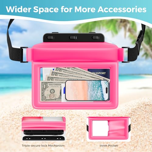 Funda acuática flotante grande JOTO para teléfono con correa de cintura ajustable, bolsa seca impermeable para celular, pasaporte, reloj y objetos de valor, esencial para playa y natación - Rosa miniatura 5