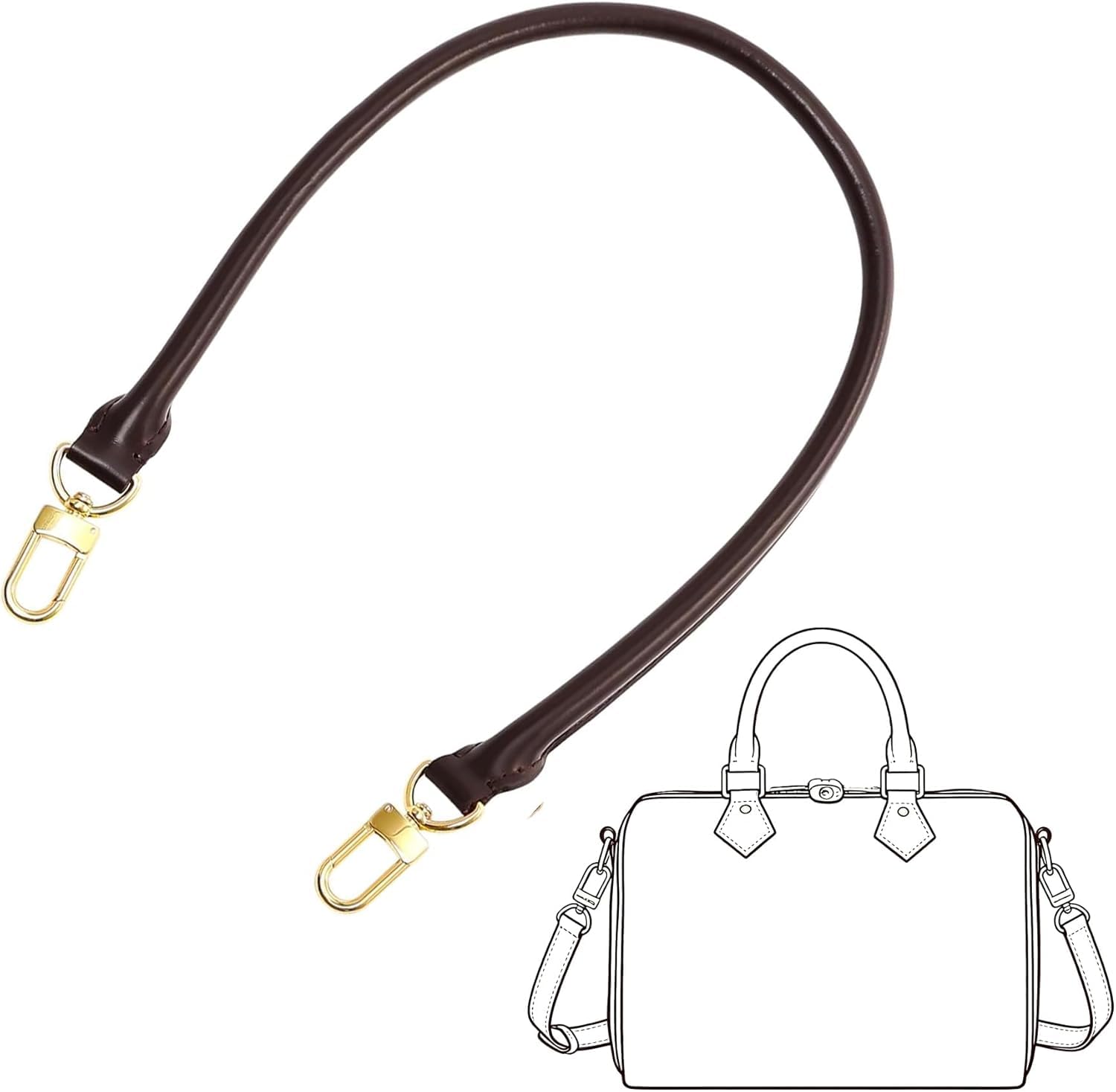 Vachetta gerollter Schultergurt aus Leder für Speedy, weiches Rindsleder, Ersatz für Lv Graceful Damier Speedy Bag, B: 1,8 cm, L: 70 cm, Braun
