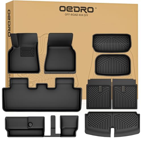 OEDRO Upgraded Floor Mats Fit for Tesla Model Y 7-Seater 2020-2025 All Weather TPE Cargo Liners 9 PCS Car Mats Tailored Fit Model Y 7-seat Accessories 1st and 2nd 3rd Row with Backrest Mats
