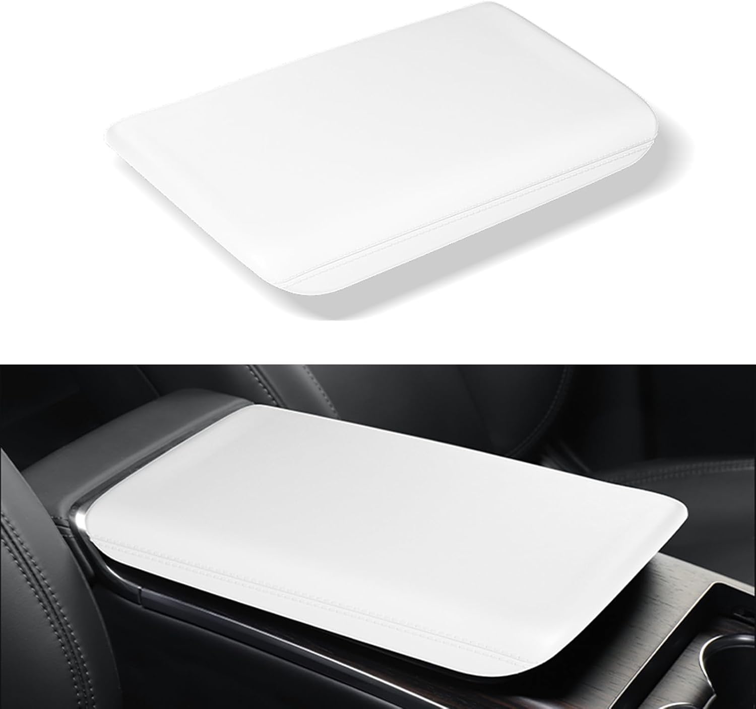 Center Console Armrest Cover for Tesla Model X/S 2026 2025 2024 2023 2022 2021, Non-Slip Armrest Decor Protector Covers Console Arm Rest Cushion, TPE Waterproof Interior Accessories, White