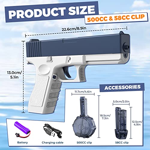 2Pcs Electric Water Gun – Range 32 Ft, High Capacity Automatic Water Blaster Toy, Squirt Water Guns For Kids Adults Summer Pool Beach Party (Blue) #TOP1