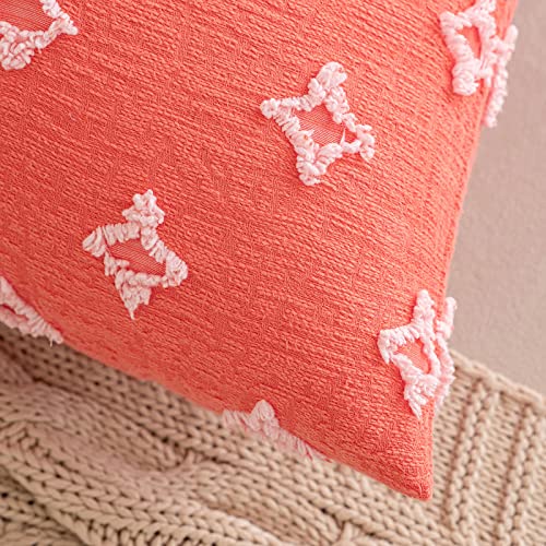 Miulee Set Of 2 Decorative Throw Pillow Covers Rhombic Jacquard Pillowcase Soft Square Cushion Case For Summer Couch Sofa Bed Bedroom Living Room, 20X20 Inch, Coral Red #TOP2