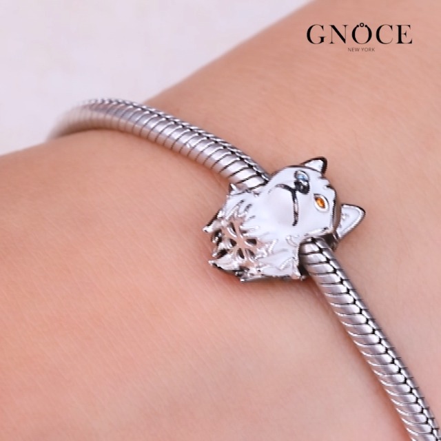 GNOCE Pet Dog Bowl Sterling Silver Charm - Compatible With Pandora Bracelets, S925 Silver With CZ