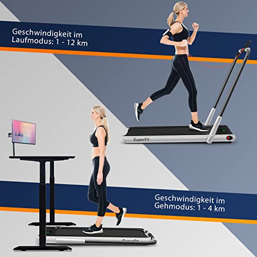 GOPLUS 2-in-1 inklapbare loopband, compacte loopmachine met 1-12 km/u snelheid, met afstandsbediening of app, led-display en bluetooth voor kantoor en thuis, belastbaar tot 120 kg - Afbeelding 3