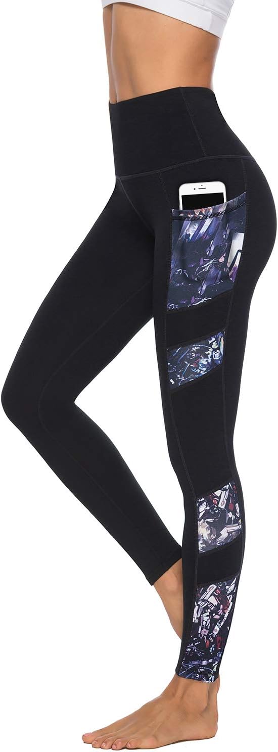 Women's High Waisted Gym Leggings - Full Color Printed Leggings Non See Through Yoga Pants with Pockets for Gym, Cycling, Yoga, Running, Daily Leisure