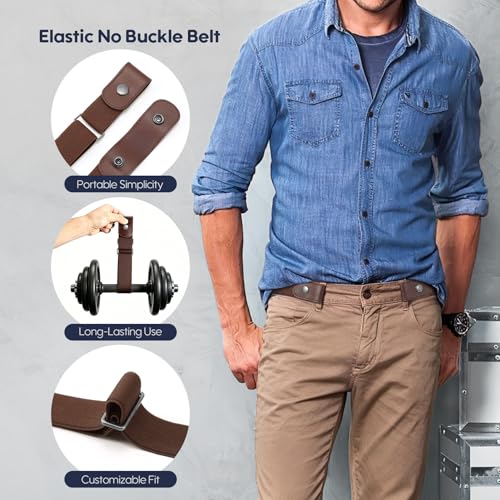 Image of WHIPPY No Buckle Stretch No Show Belt for Men 1.38 inches Wide, Buckless Invisible Elastic Belt for Jeans Pants