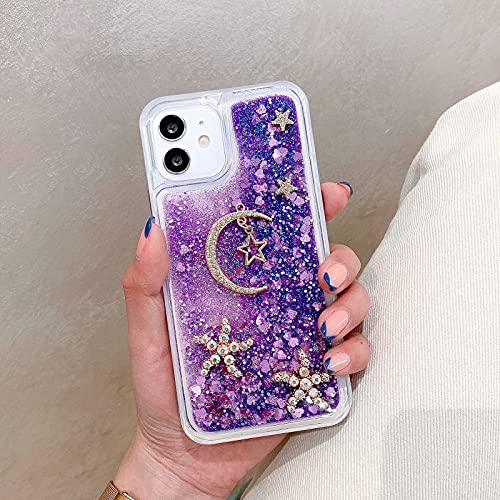Miagon Coque Liquide Case pour Samsung Galaxy A71,Sables Mouvants Glitter Sparkle Floating 3D Diamant Étui Transparent Housse Cover,Lune Star Violet