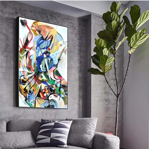 Peintures sur toile Kandinsky, affiche art abstrait 60x105 cm avec cadre noir