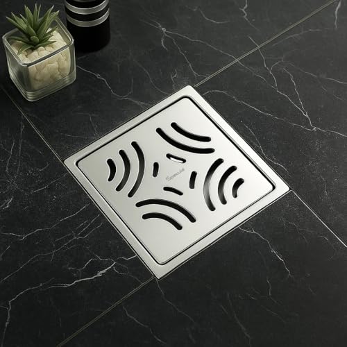 Image of Silver Exclusive Emerald Floor Drainer | 304-Grade Stainless Steel | 5x5 inch Anti-Rust & Anti-Crack Floor Drain with Brushed Finish | Stain Resistant Silver Bathroom /Kitchen Drain Cover