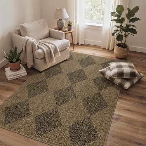 Image of GENIMO Faux Jute Diamond Indoor Outdoor Rug 120x170CM