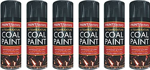 HitlineUK 6 x 400ml Black Heat Resistant Paint 600°C Stove Paint Coal Paint Rejuvenates Gas Coals Fire Spray Paint