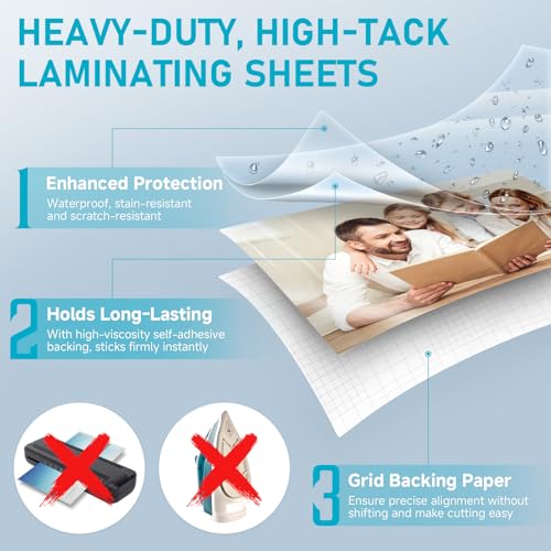 T&W SAME FILM 20 Pack Self Adhesive Laminating Sheets, 4mil, 8 x 11 Inch No Heat Laminating Sheets, Self Sealing Laminating Sheets for Laminator, Round Corner, No Heat, No Machine Needed - Image 3