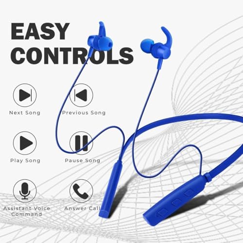 Image of Bouncefit Bluetooth Wireless Neckband, 35H Continuous Playback Battery, Deep Bass, Stereo Sound, HD Calls, Type C Fast Charging, Rich Audio, Bluetooth Neckband with Mic Earphones (Blue)
