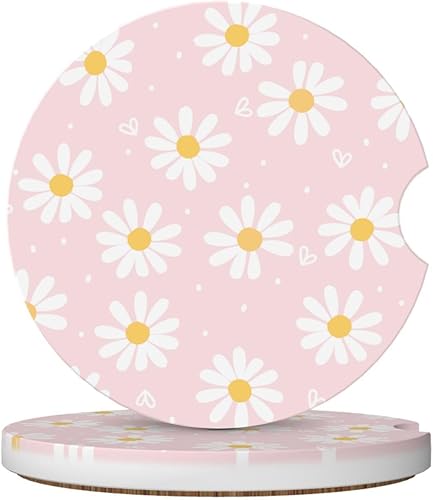 Vista 23 de Posavasos de automóvil a cuadros rosados para portavasos de automóvil, paquete de 2 posavasos de automóvil para automóvil, posavasos absorbentes