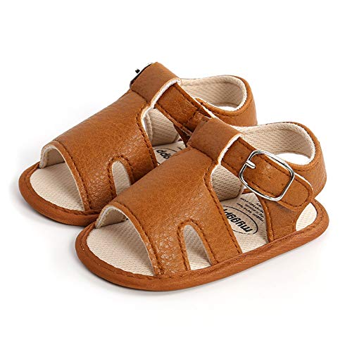 Baby Boy and Unisex Sandals Shoes for Infant/Toddlers First Walkers Anti-Slip Soft Sole Flat Shoes (Brown, 0-6 Months)4