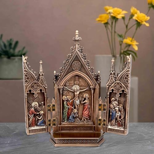Image of Umi. Christ Statues Poly-Resin (Bronze Mix) Jesus Christ Nailed On The Cross Statue Decorative Church For Christian Home Decor Sculpture, Size 8 Inches