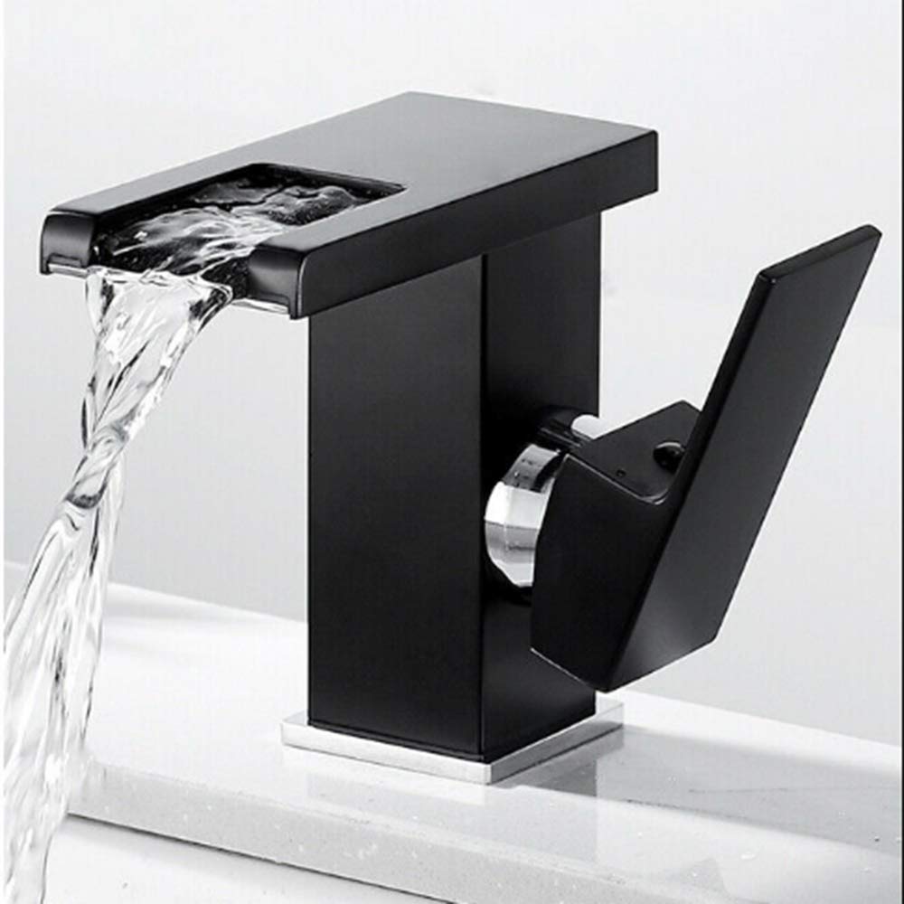 Lavabo cascade LED 3 couleurs Robinet de salle de bain Mitigeur monocommande Robinets de lavabo Noir pour salle de bain cuisine