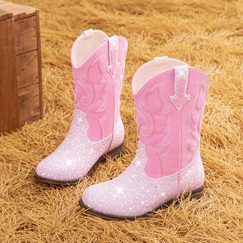 Image of Motasha Girls Cowgirl Boots Unisex-Child Mid Calf Glitter Toddler Cowboy Boot Little Big Kids Western Riding Shoes