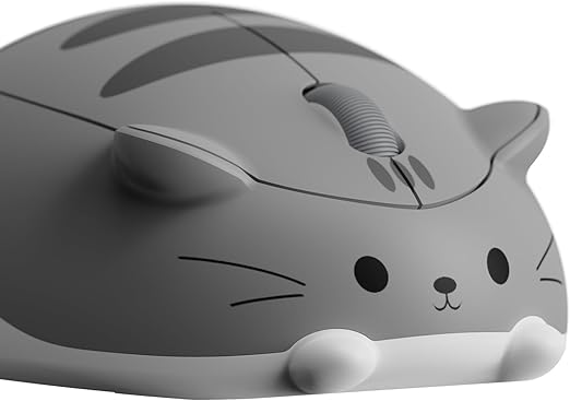 Akko Cat Theme Wireless Gaming Mouse, 2.4G GHz with a USB Receiver, Cute Optical Cordless Cartoon Mice for Computer/Laptop/Desktop/PC, Compatible with Mac/Win (Gray Mimo)