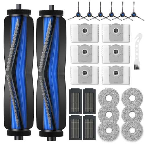 25 Stück Zubehörset für ECOVACS DEEBOT T50 PRO Omni / T50 Omni / T50/T50 PRO Omni Gen2 Saugroboter mit 2 Hauptbürste 4 HEPA Filter 6 Wischpad 6 Staubbeutel 6 Seitenbürsten 1 Reinigungsbürste